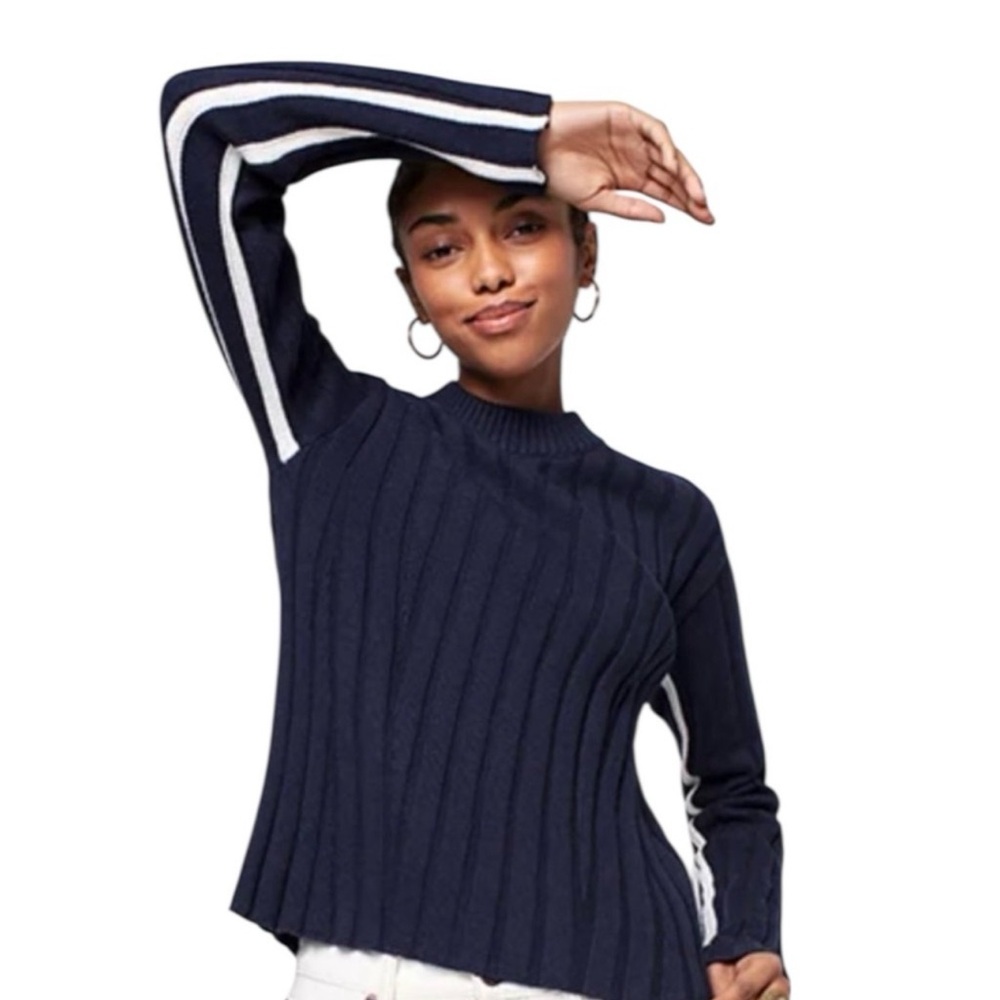 FAHERTY | Game Set Crew Sweater Navy Organic Cotton/Cashmere Ribbed Knit